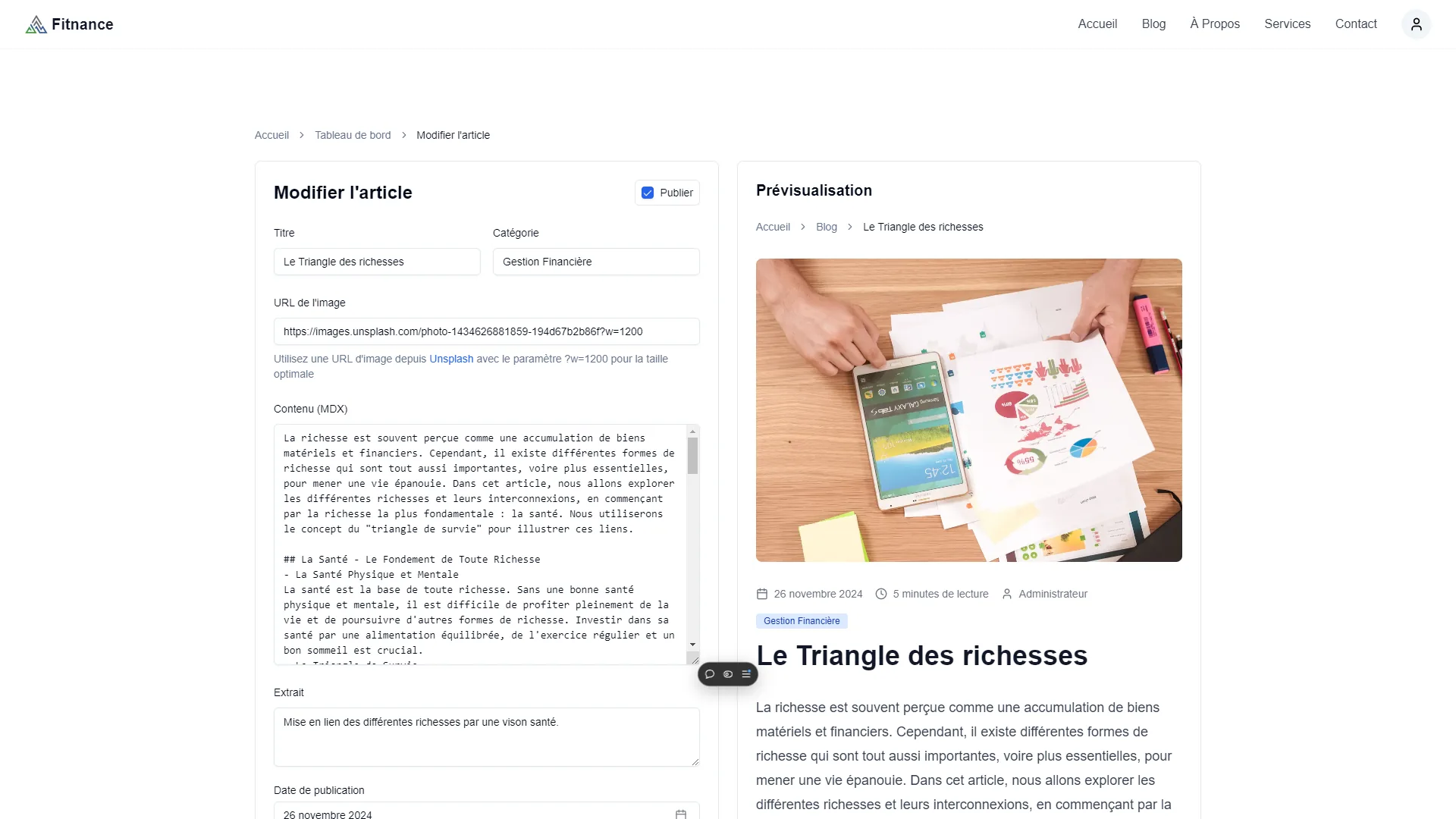 Fitnance, site web avec blog et newsletter, aperçu 3
