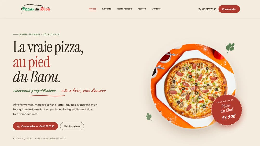 Pizzas du Baou, site vitrine de pizzeria
