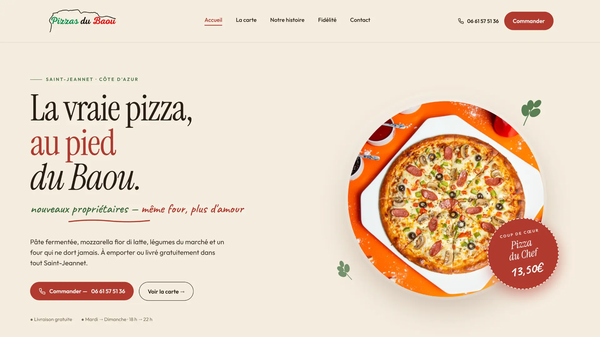 Pizzas du Baou, site vitrine de pizzeria