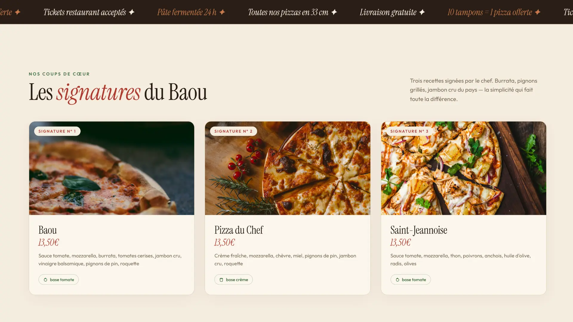 Pizzas du Baou, site vitrine de pizzeria, aperçu 2