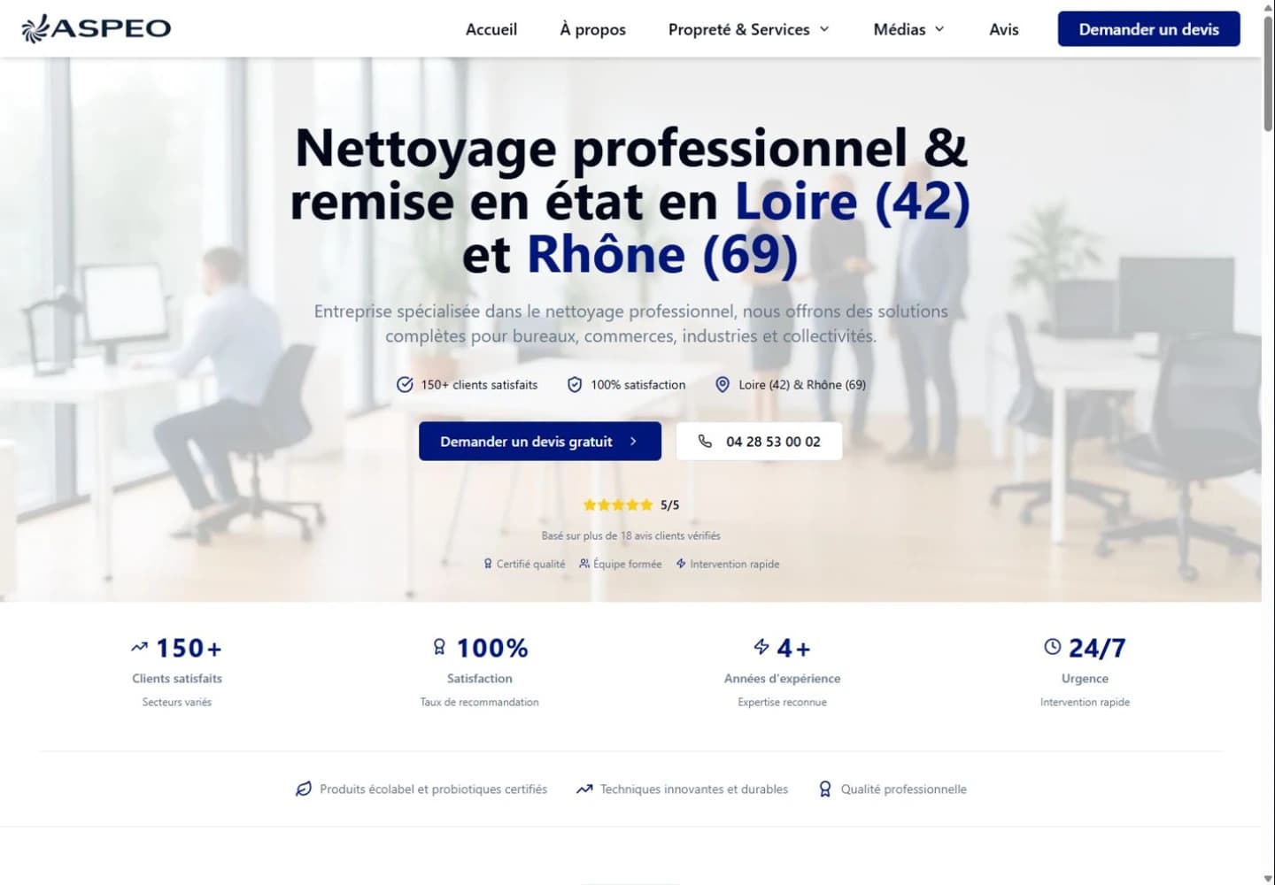 Page d’accueil du projet Aspeo sur ordinateur